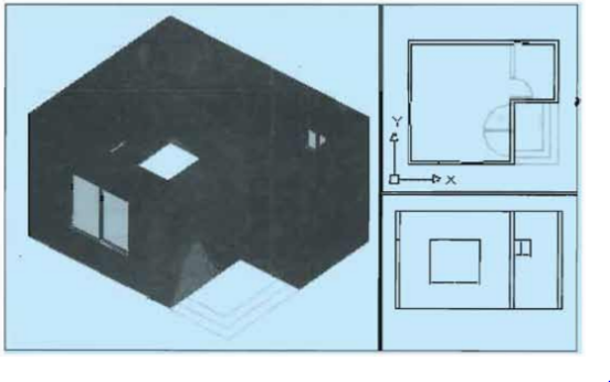 ব্যবহারিকঃ অটোক্যাডে (Auto CAD) এ এক কক্ষ বিশিষ্ট ইমারত এর 3D view অঙ্কন